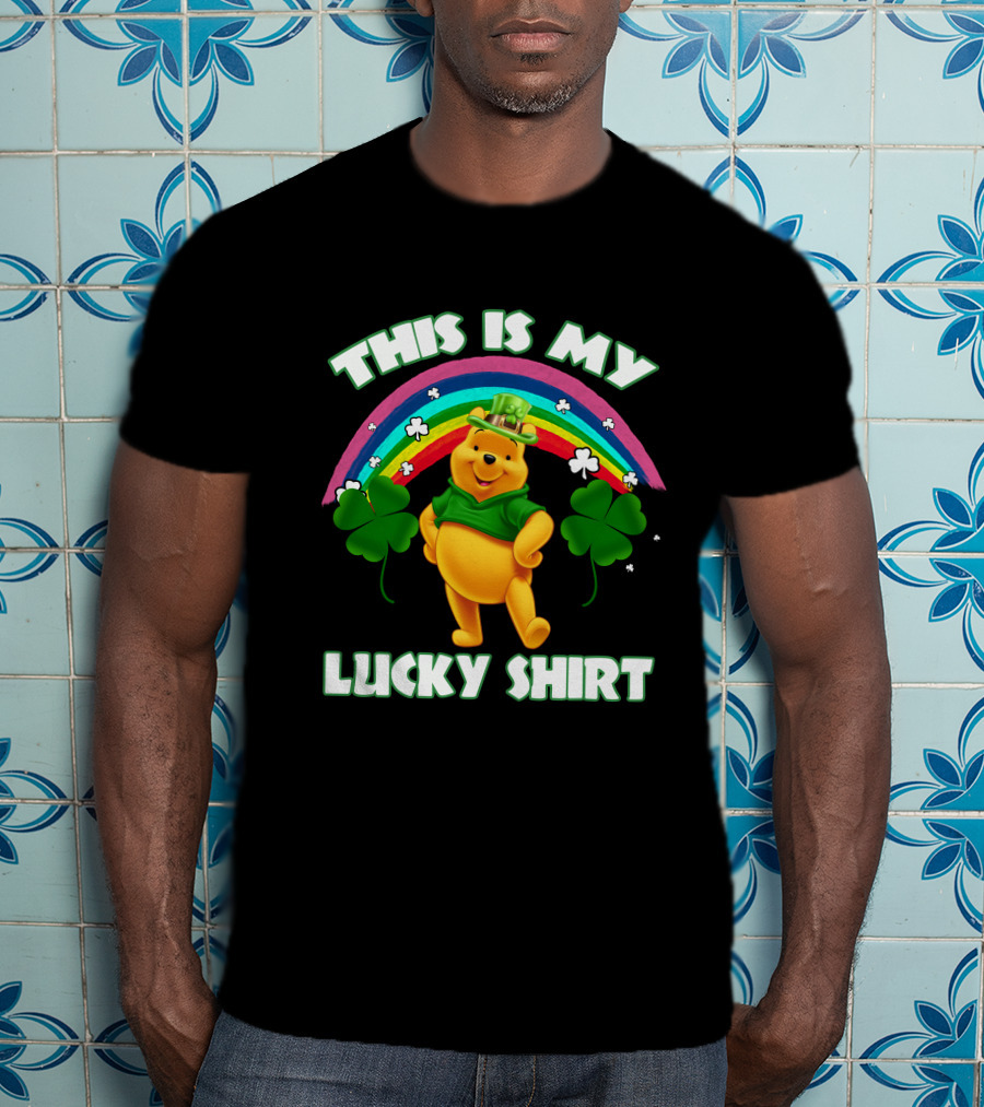 This Is My Lucky Shirt Pooh Rainbow Clover T-Shirt