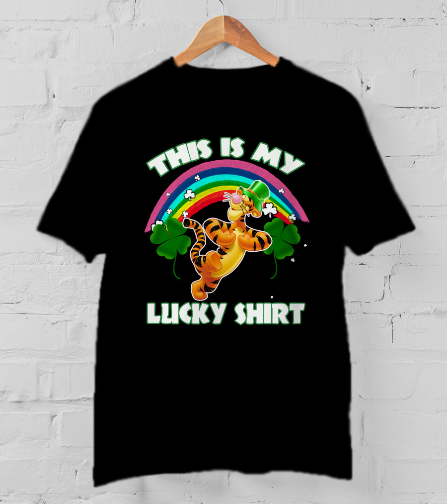 This Is My Lucky Shirt Tigger Rainbow Shamrocks T-Shirt