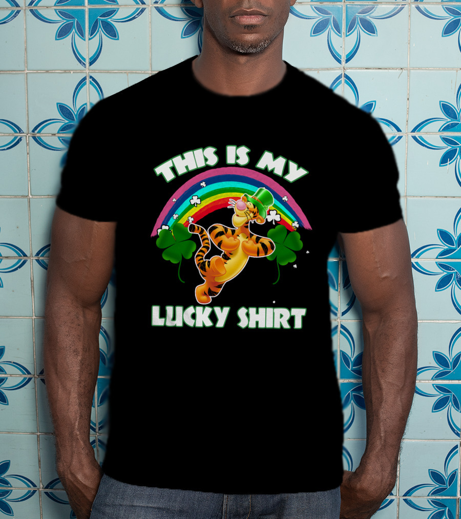 This Is My Lucky Shirt Tigger Rainbow Shamrocks T-Shirt