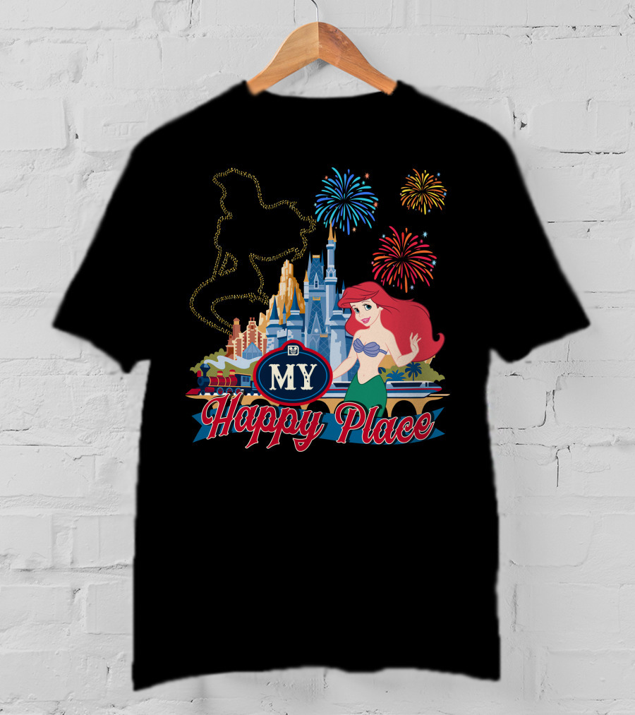 My Happy Place Disney Ariel Fireworks Castle T-Shirt