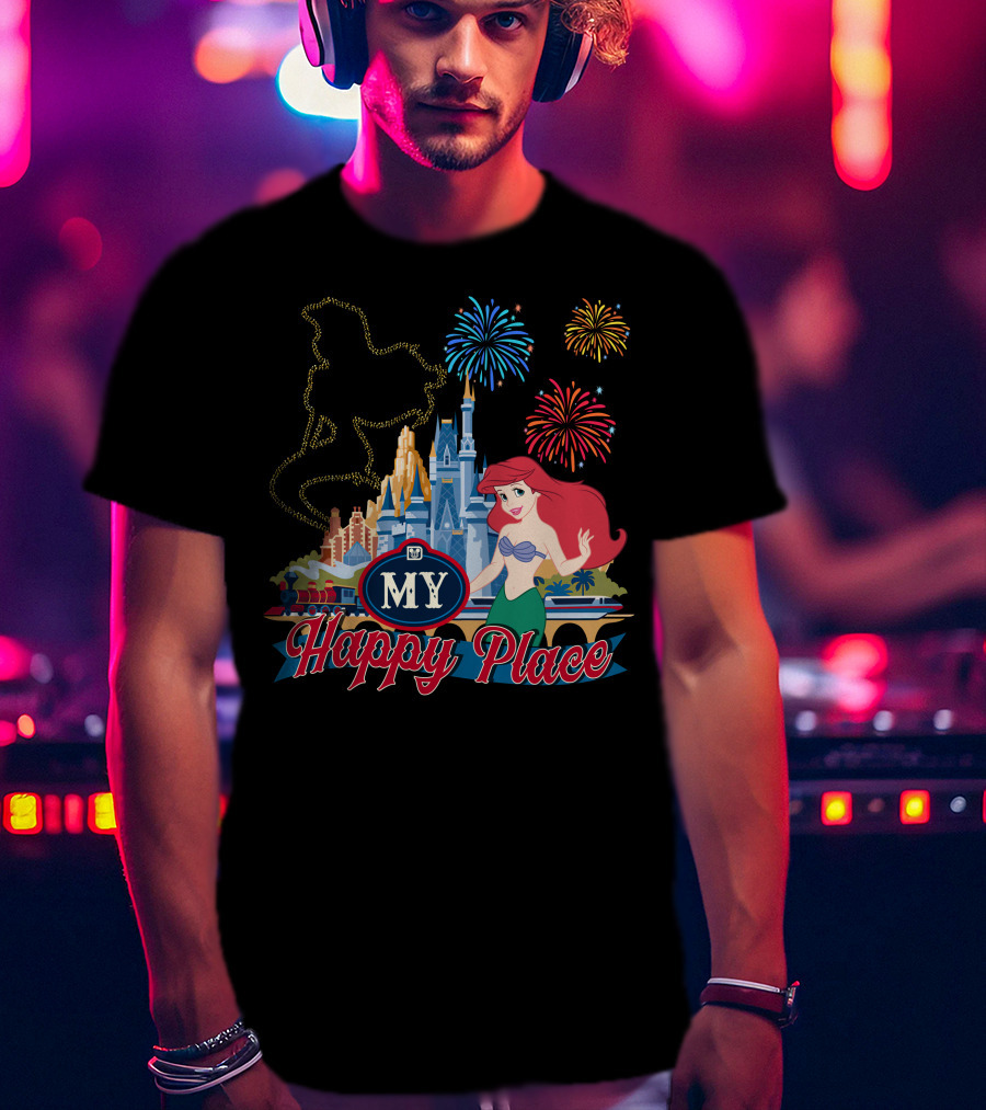 My Happy Place Disney Ariel Fireworks Castle T-Shirt