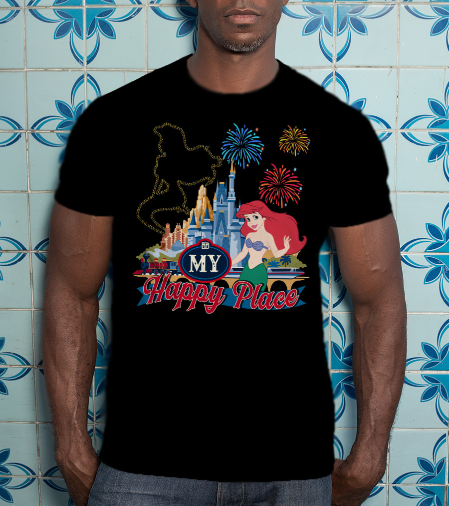 My Happy Place Disney Ariel Fireworks Castle T-Shirt
