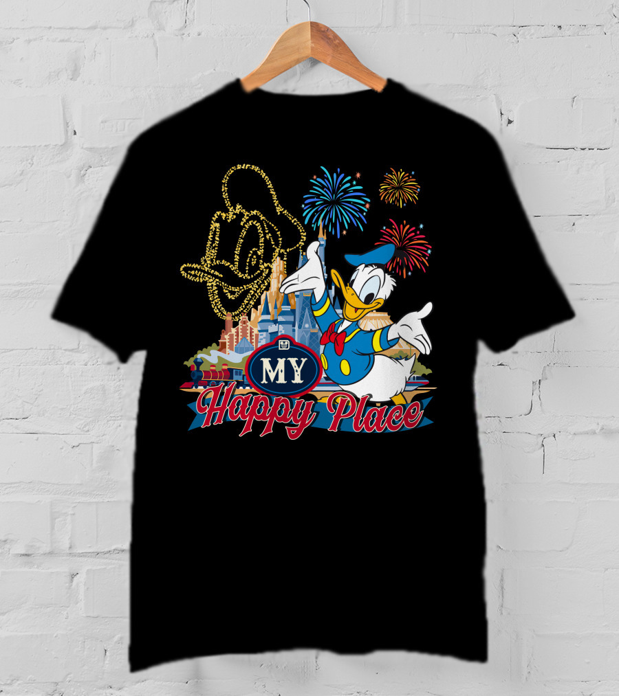 My Happy Place Donald Duck Fireworks Mickey Ears T-Shirt