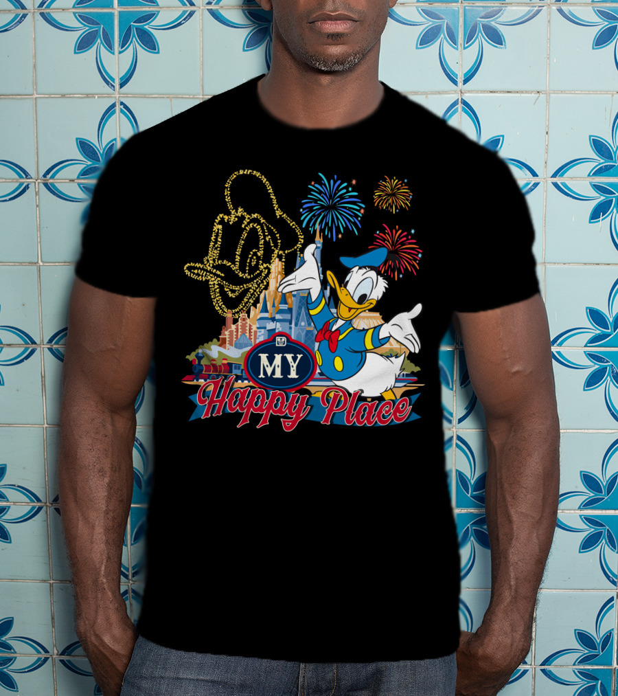 My Happy Place Donald Duck Fireworks Mickey Ears T-Shirt