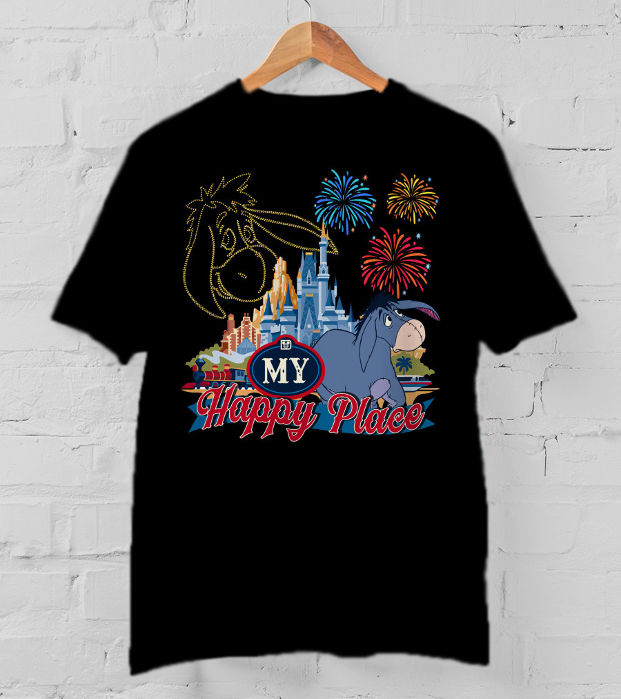 Eeyore My Happy Place Fireworks Castle T-Shirt