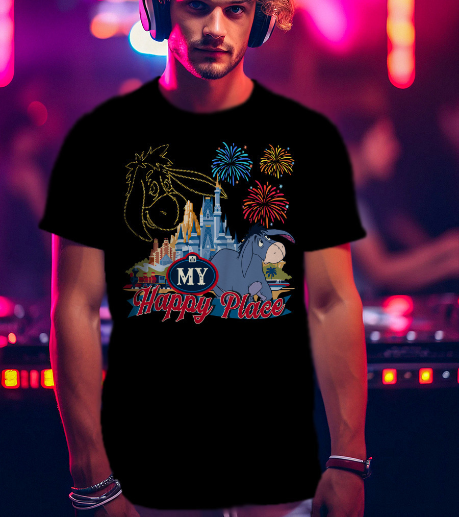 Eeyore My Happy Place Fireworks Castle T-Shirt