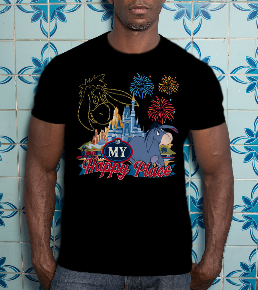 Eeyore My Happy Place Fireworks Castle T-Shirt