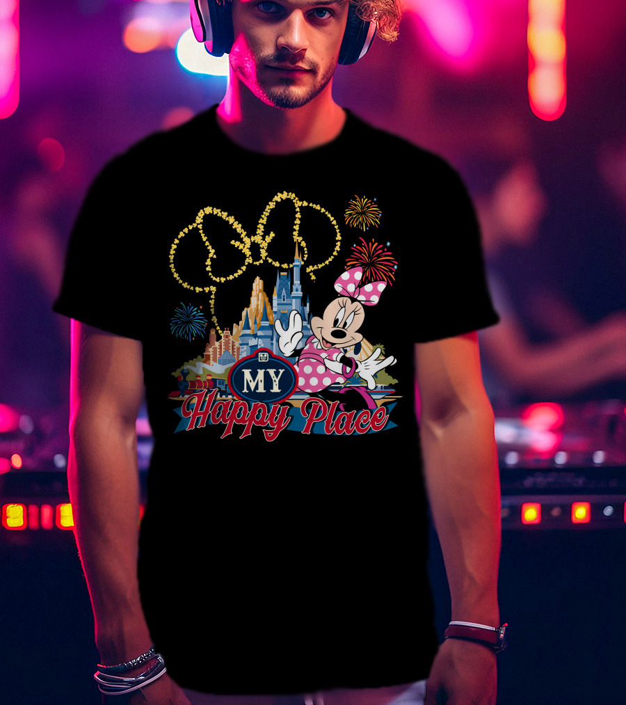 Minnie My Happy Place Fireworks Castle T-Shirt