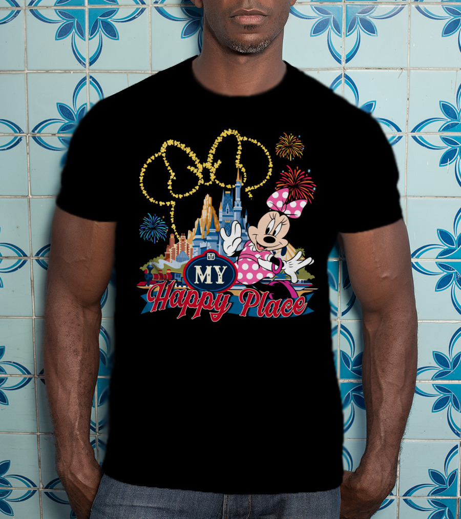Minnie My Happy Place Fireworks Castle T-Shirt