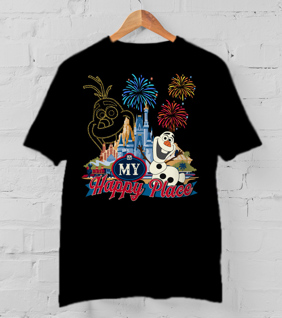Olaf My Happy Place Fireworks Castle T-Shirt