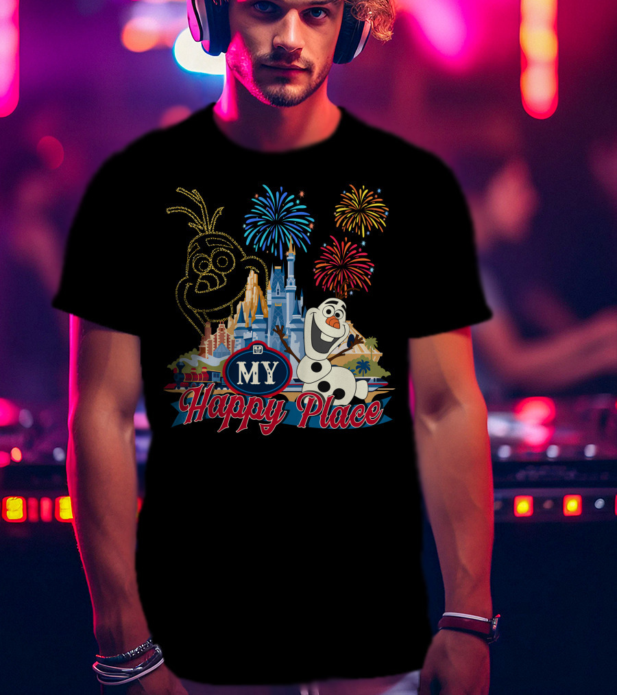 Olaf My Happy Place Fireworks Castle T-Shirt