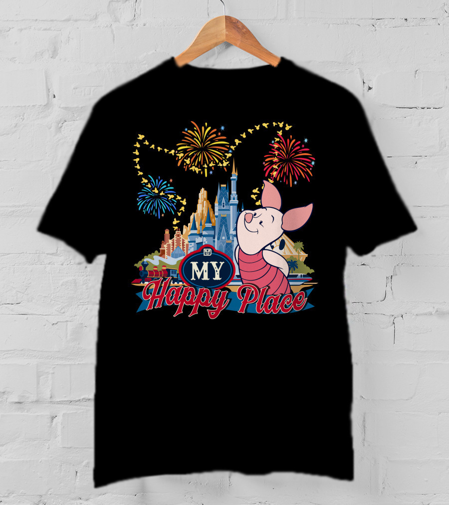 Piglet My Happy Place Fireworks Castle T-Shirt