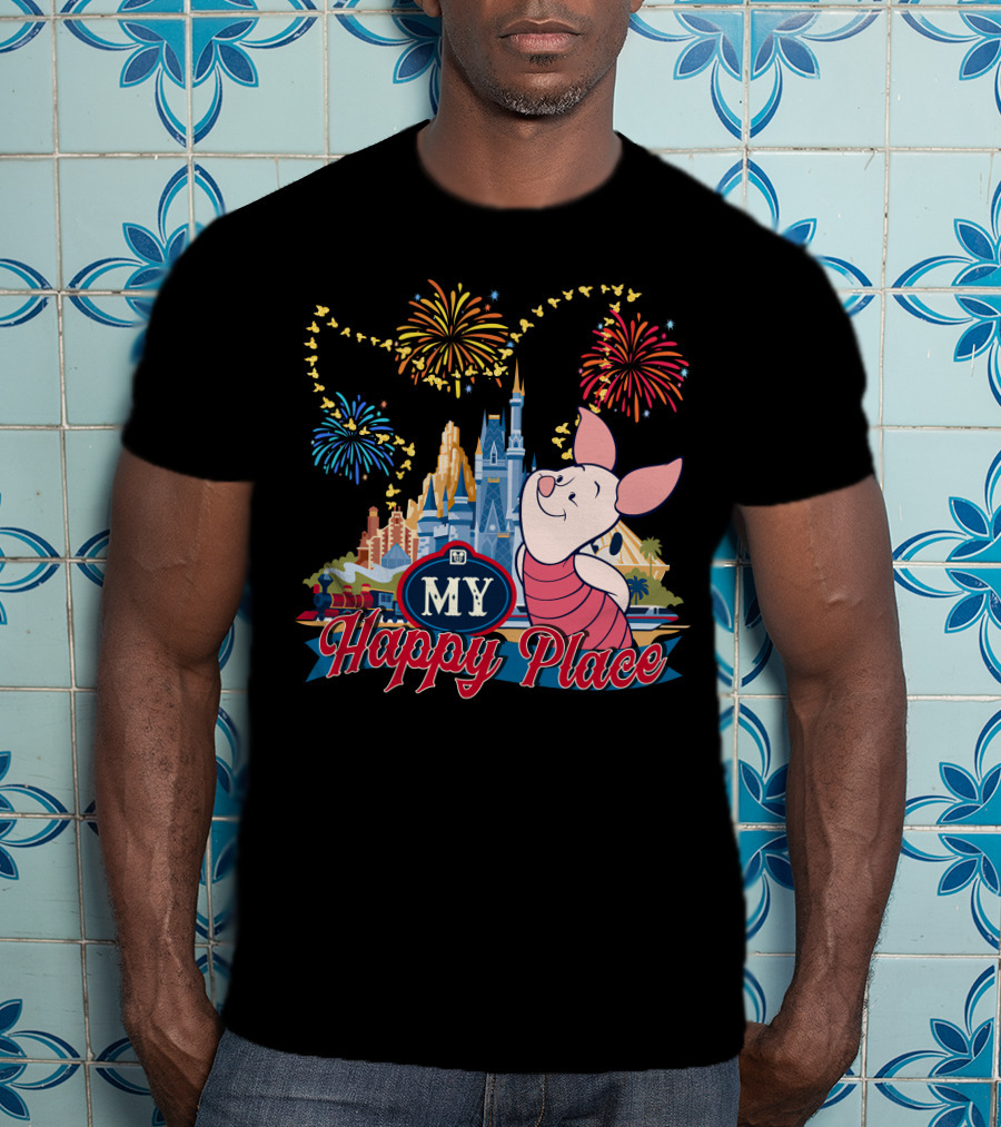 Piglet My Happy Place Fireworks Castle T-Shirt