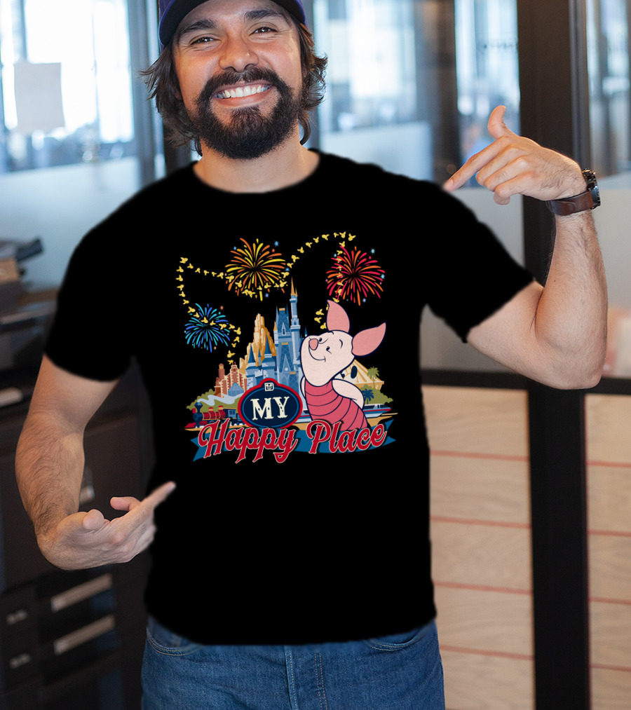 Piglet My Happy Place Fireworks Castle T-Shirt
