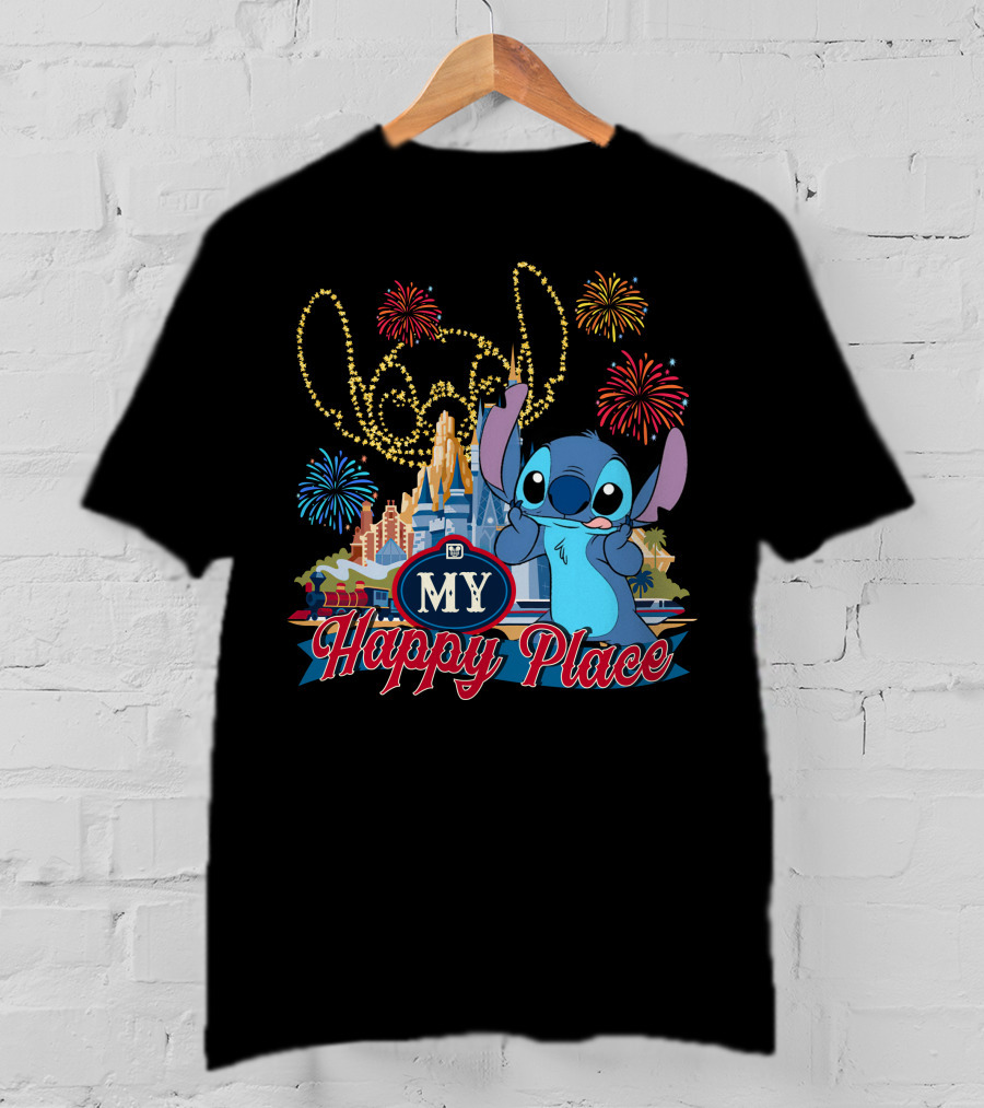 My Happy Place Stitch Fireworks Disney Castle T-Shirt