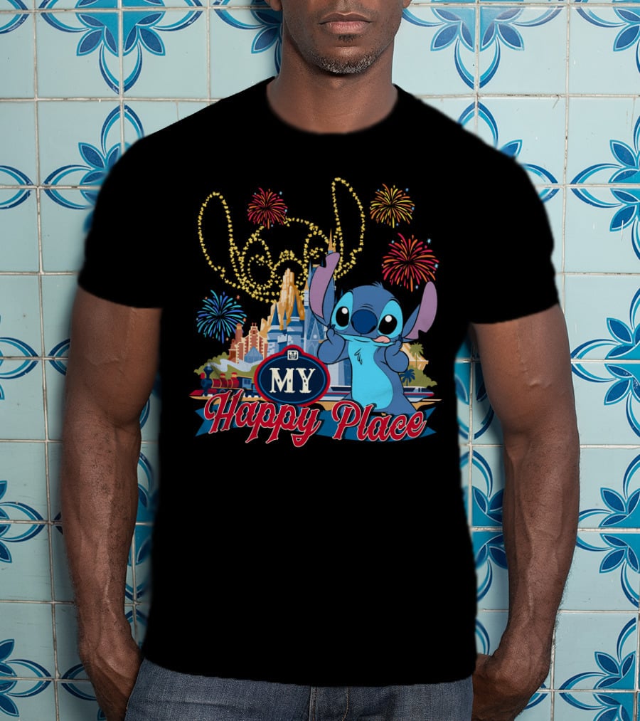 My Happy Place Stitch Fireworks Disney Castle T-Shirt