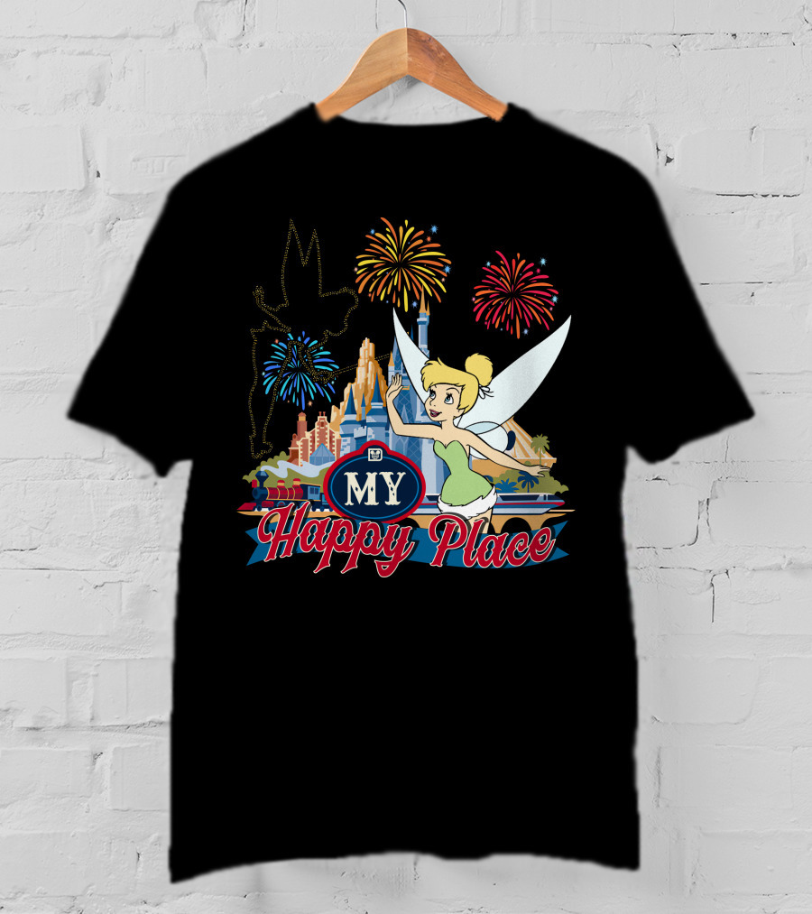 Tinker Bell My Happy Place Fireworks And Castle T-Shirt