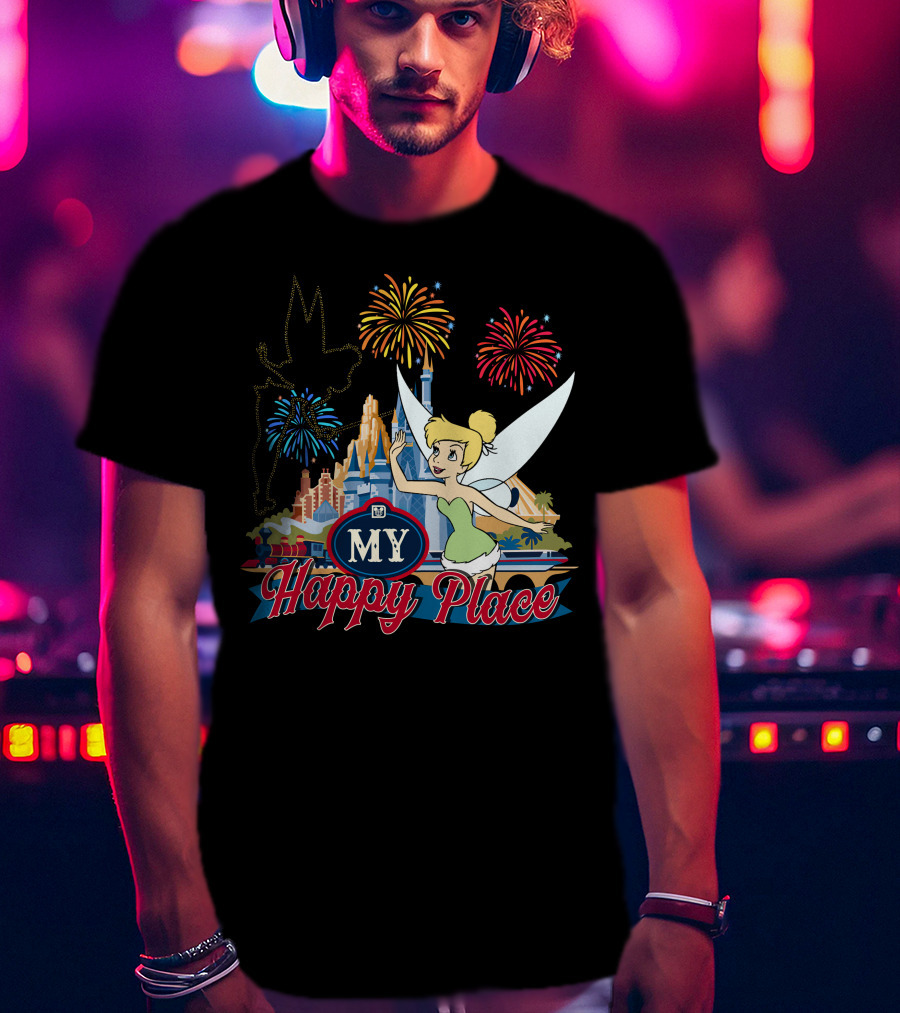 Tinker Bell My Happy Place Fireworks And Castle T-Shirt