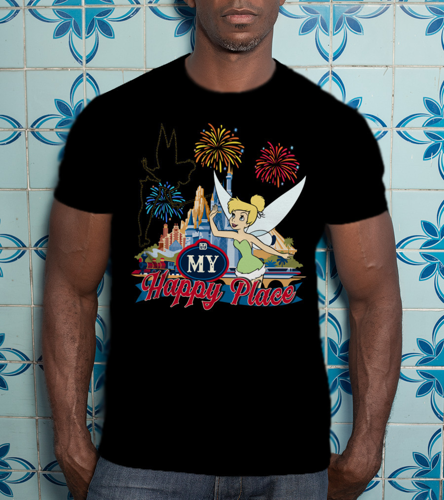 Tinker Bell My Happy Place Fireworks And Castle T-Shirt