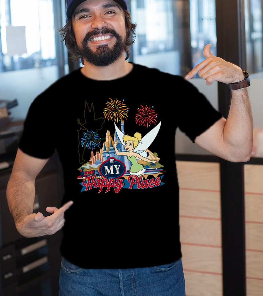 Tinker Bell My Happy Place Fireworks And Castle T-Shirt
