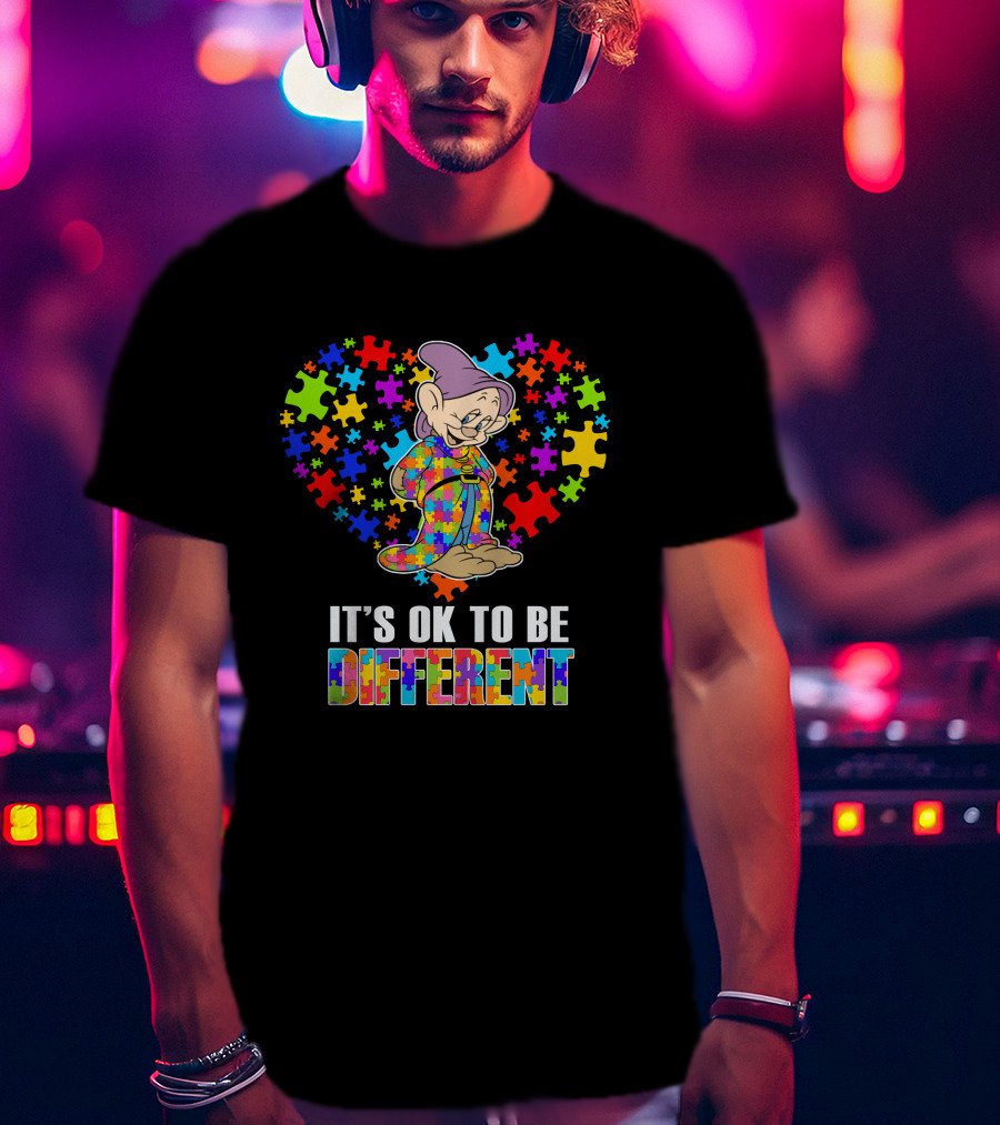 It's Ok To Be Different Dopey Puzzle Heart T-Shirt