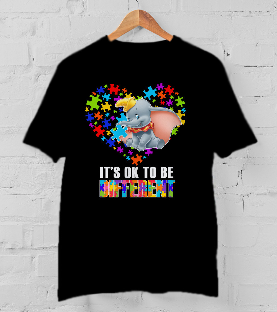 It's Ok To Be Different Dumbo Puzzle Heart T-Shirt