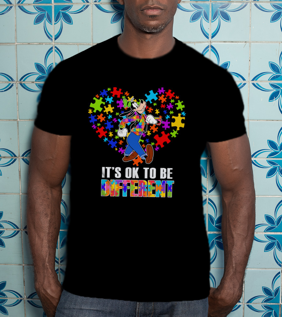 It's Ok To Be Different Goofy Puzzle Heart T-Shirt