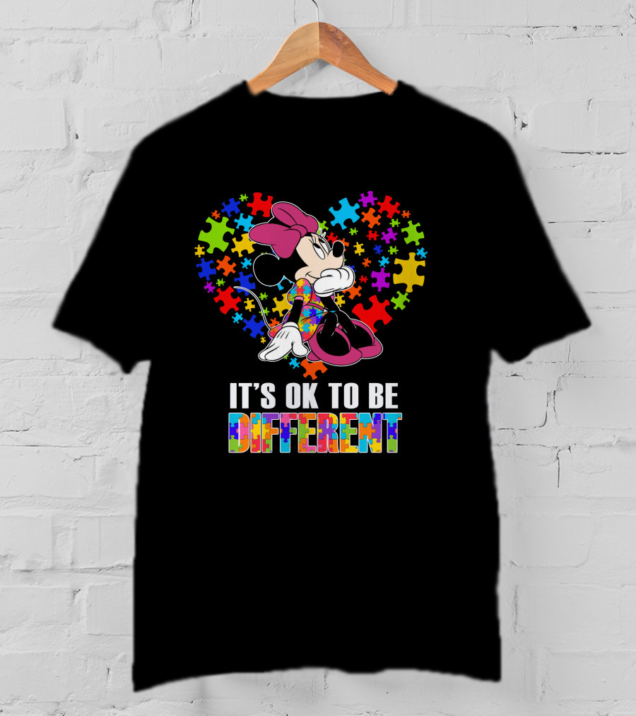 Minnie It's Ok To Be Different Puzzle Heart T-Shirt