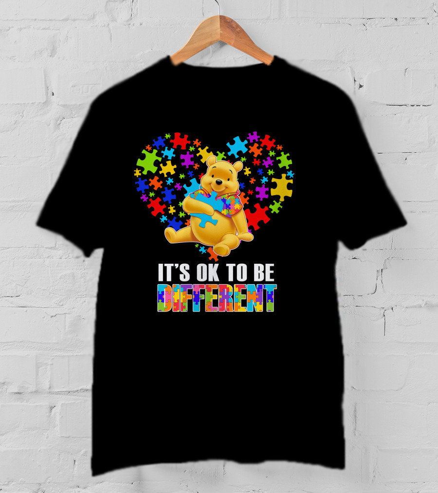 It's Ok To Be Different Pooh Puzzle Heart T-Shirt