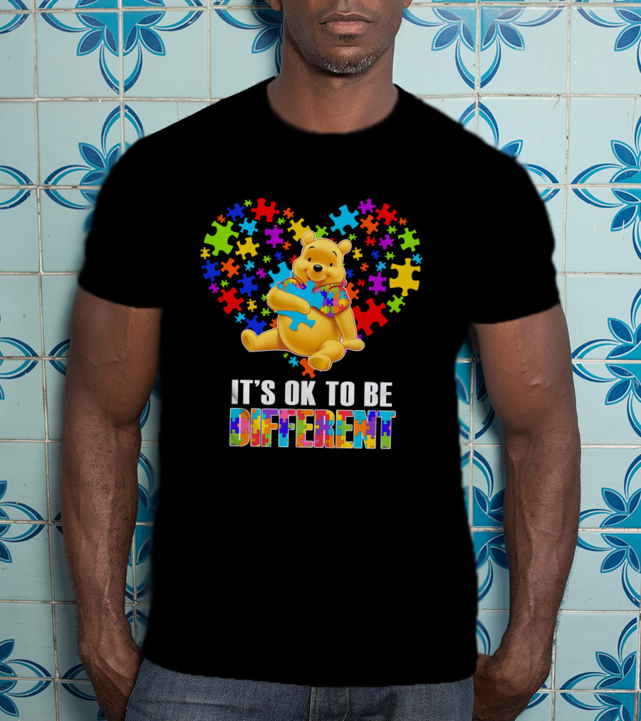 It's Ok To Be Different Pooh Puzzle Heart T-Shirt