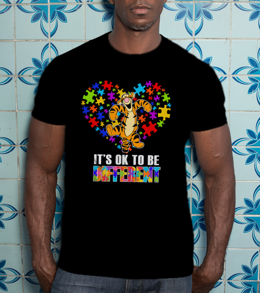 Tigger It's Ok To Be Different Puzzle Heart T-Shirt