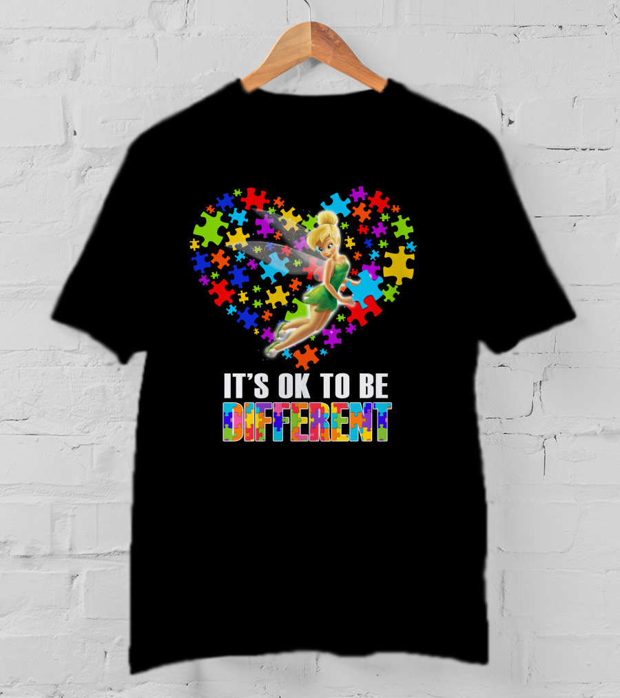 It's Ok To Be Different Tinker Bell Puzzle Heart T-Shirt