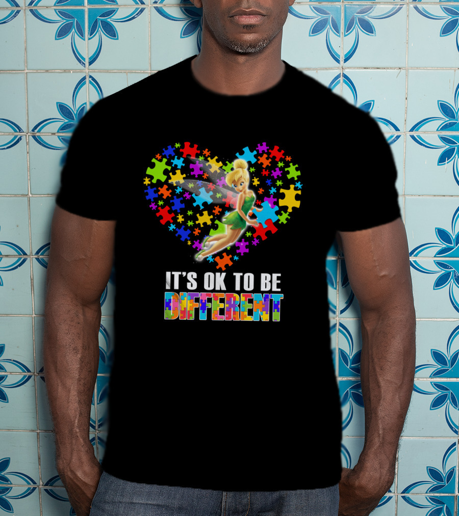 It's Ok To Be Different Tinker Bell Puzzle Heart T-Shirt