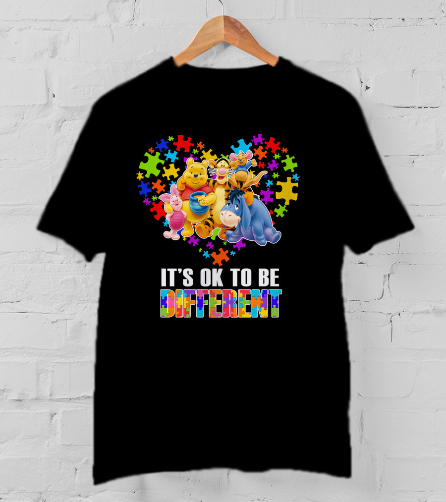Winnie The Pooh It's Ok To Be Different Puzzle Heart T-Shirt