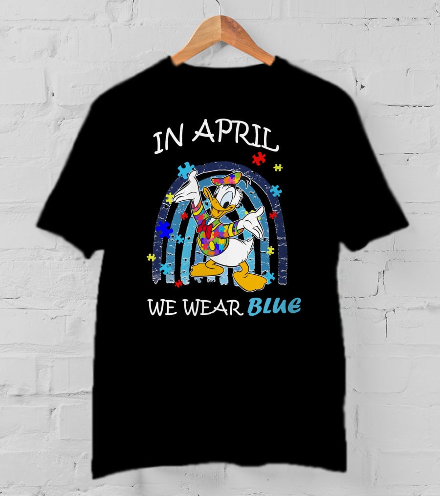 In April We Wear Blue Donald Duck Puzzle Pieces T-Shirt