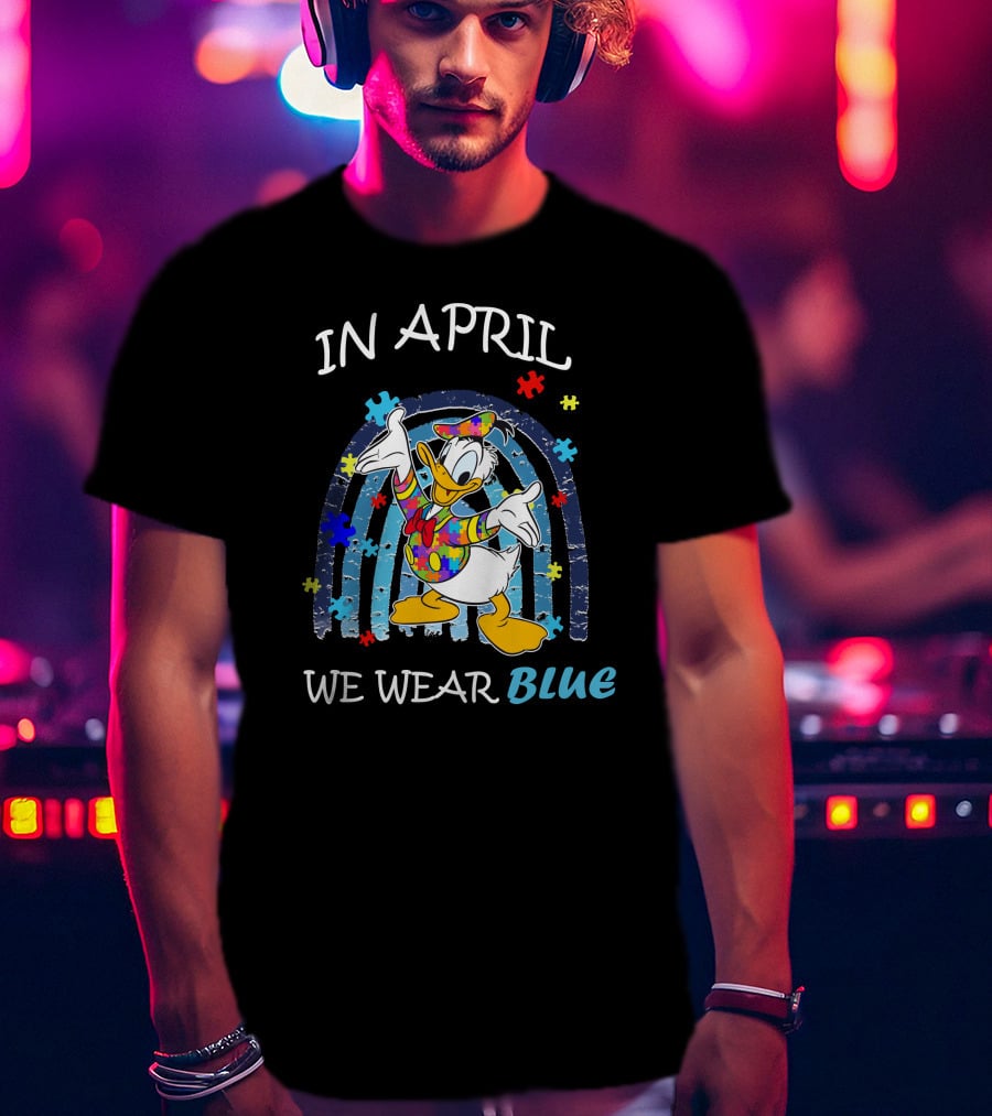 In April We Wear Blue Donald Duck Puzzle Pieces T-Shirt