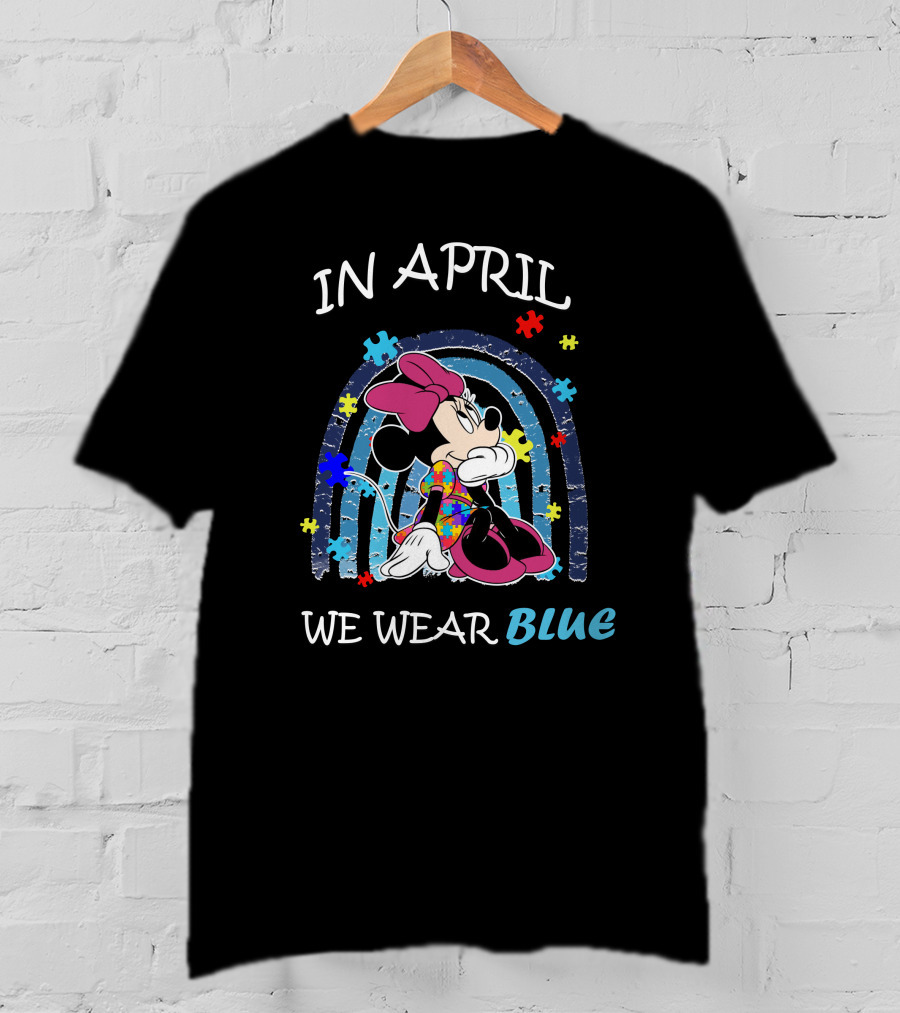 In April We Wear Blue Minnie Mouse Puzzle Pieces T-Shirt