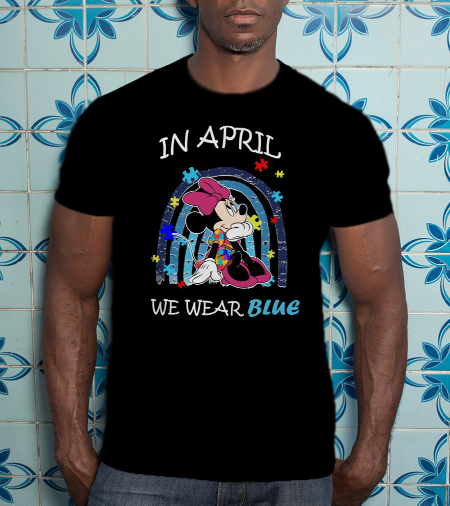 In April We Wear Blue Minnie Mouse Puzzle Pieces T-Shirt