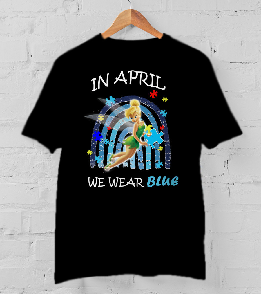 Tinkerbell In April We Wear Blue Puzzle Pieces T-Shirt