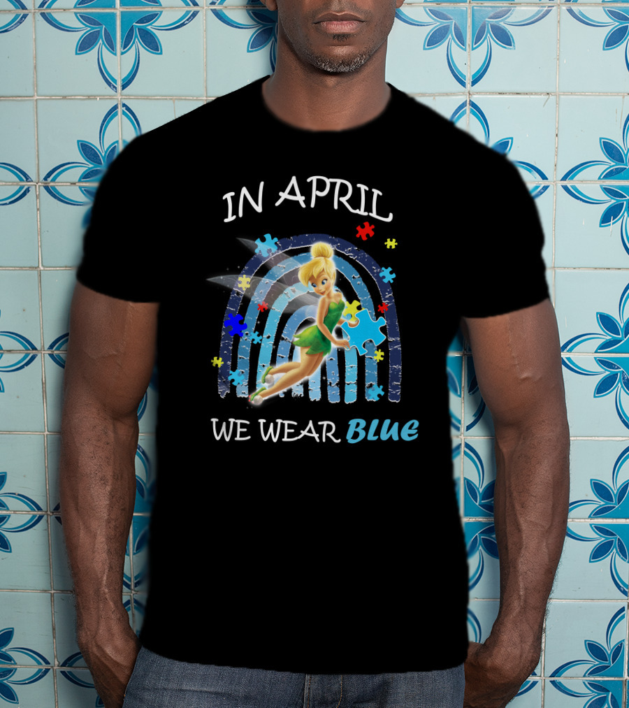 Tinkerbell In April We Wear Blue Puzzle Pieces T-Shirt