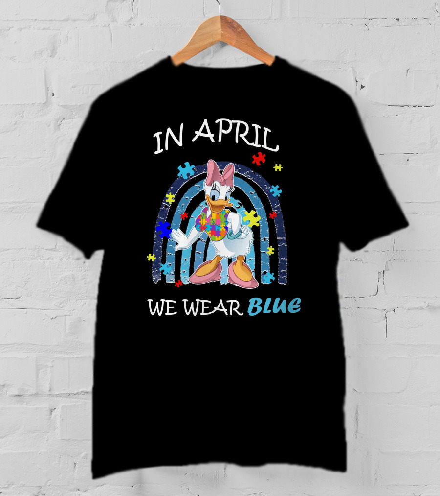 In April We Wear Blue Daisy Duck Autism Awareness T-Shirt