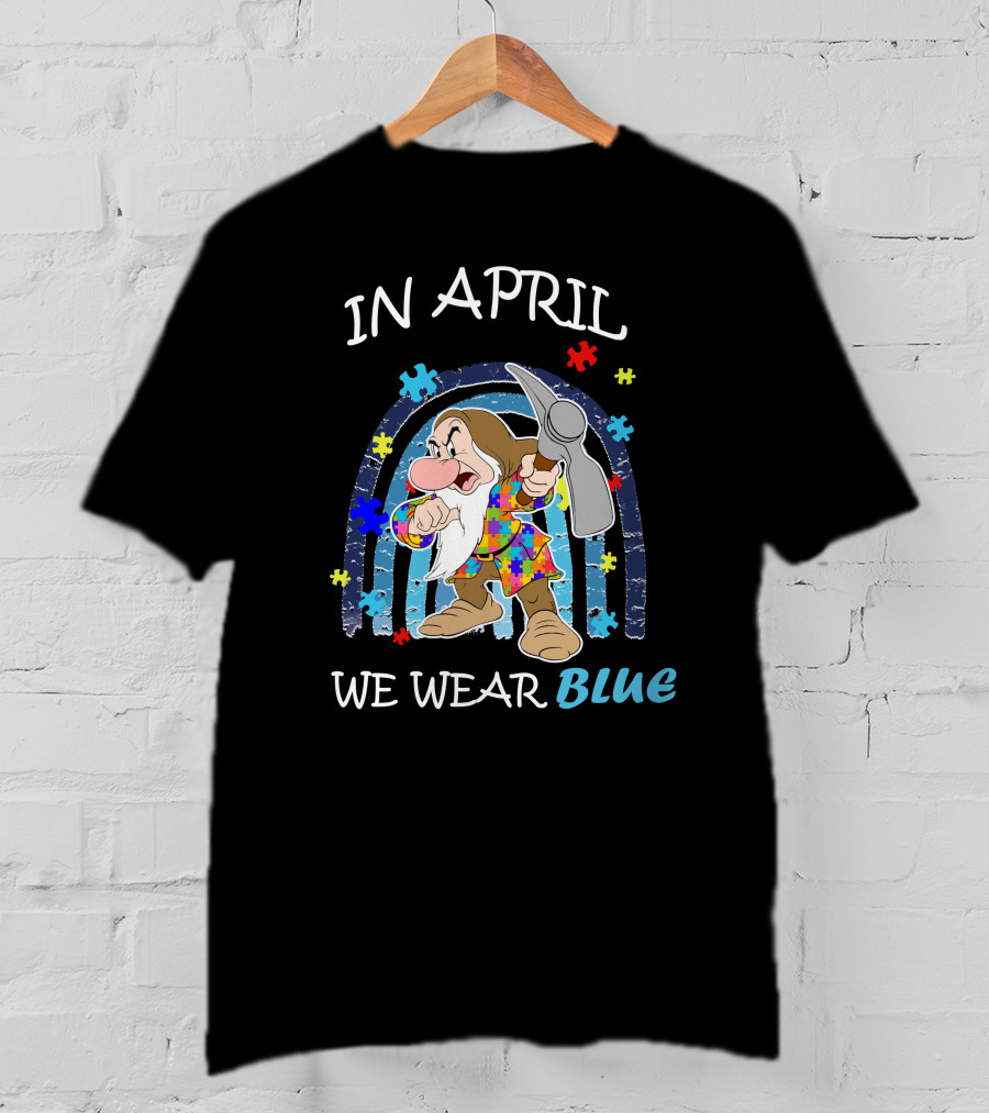 In April We Wear Blue Grumpy Puzzle Pieces T-Shirt