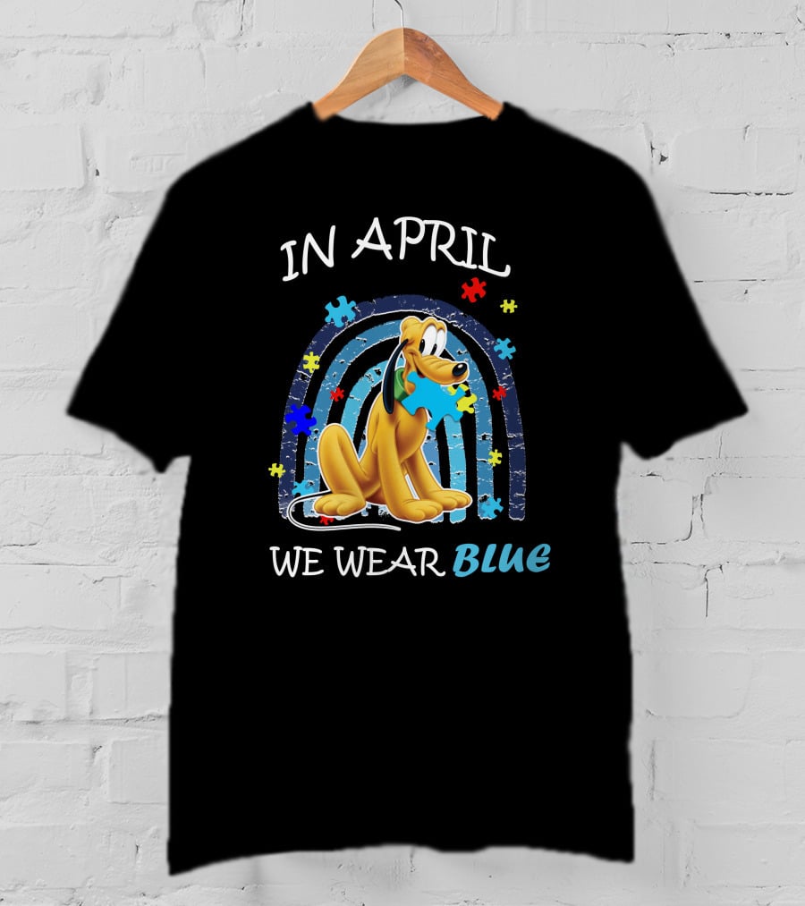 In April We Wear Blue Pluto Puzzle Autism Awareness T-Shirt