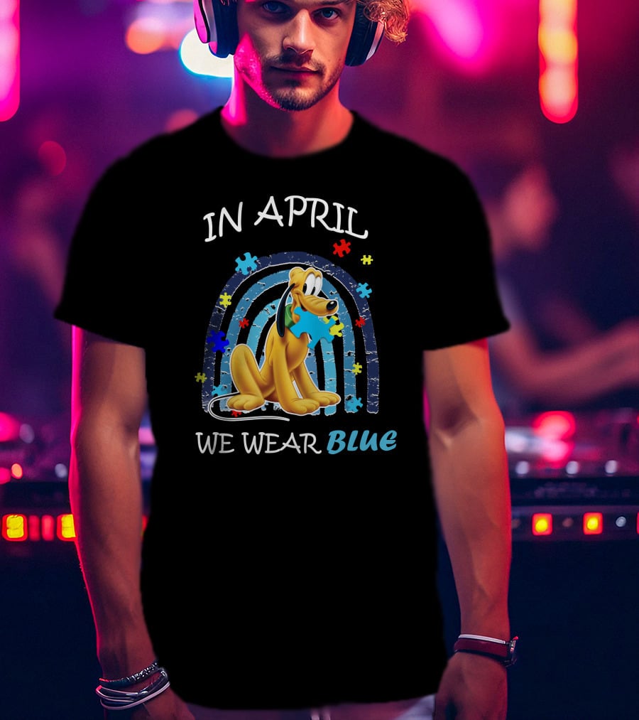 In April We Wear Blue Pluto Puzzle Autism Awareness T-Shirt