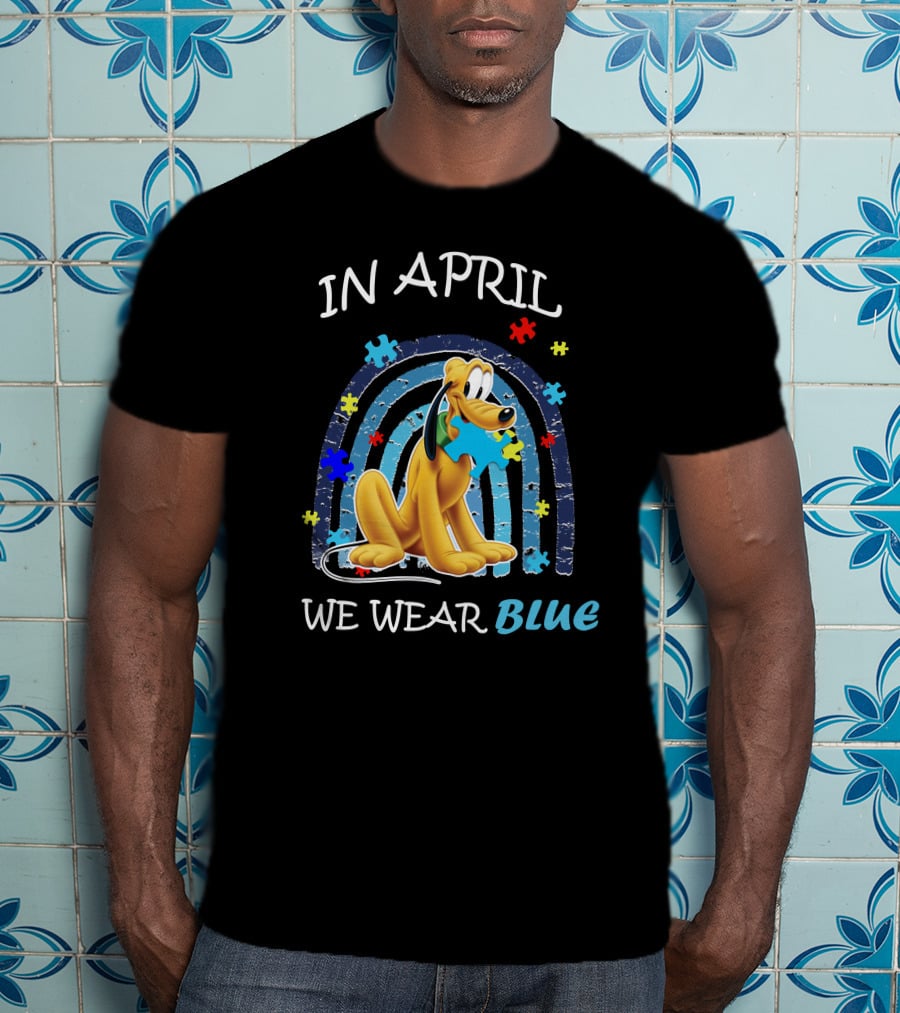 In April We Wear Blue Pluto Puzzle Autism Awareness T-Shirt