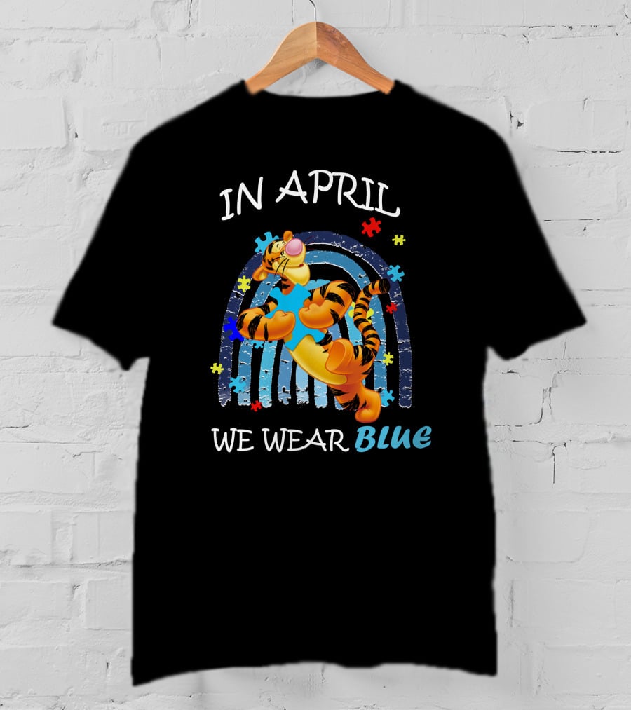 In April We Wear Blue Tigger Autism Awareness T-Shirt