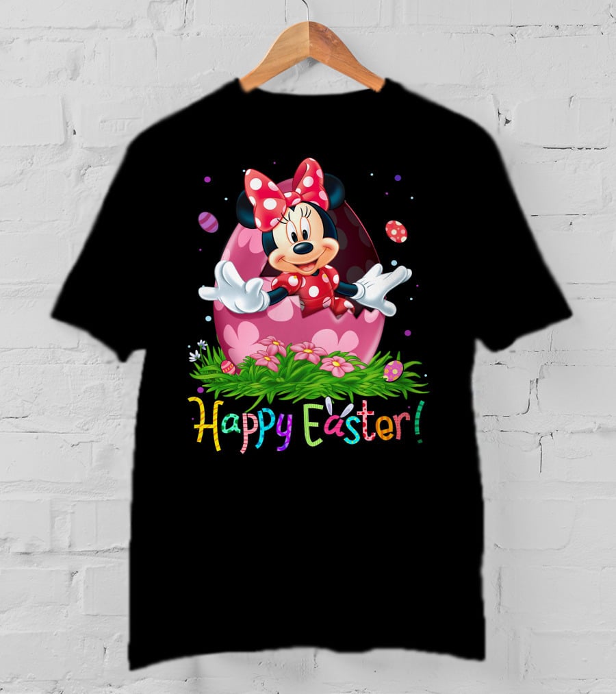 Happy Easter Minnie Mouse Pink Egg Celebration T-Shirt