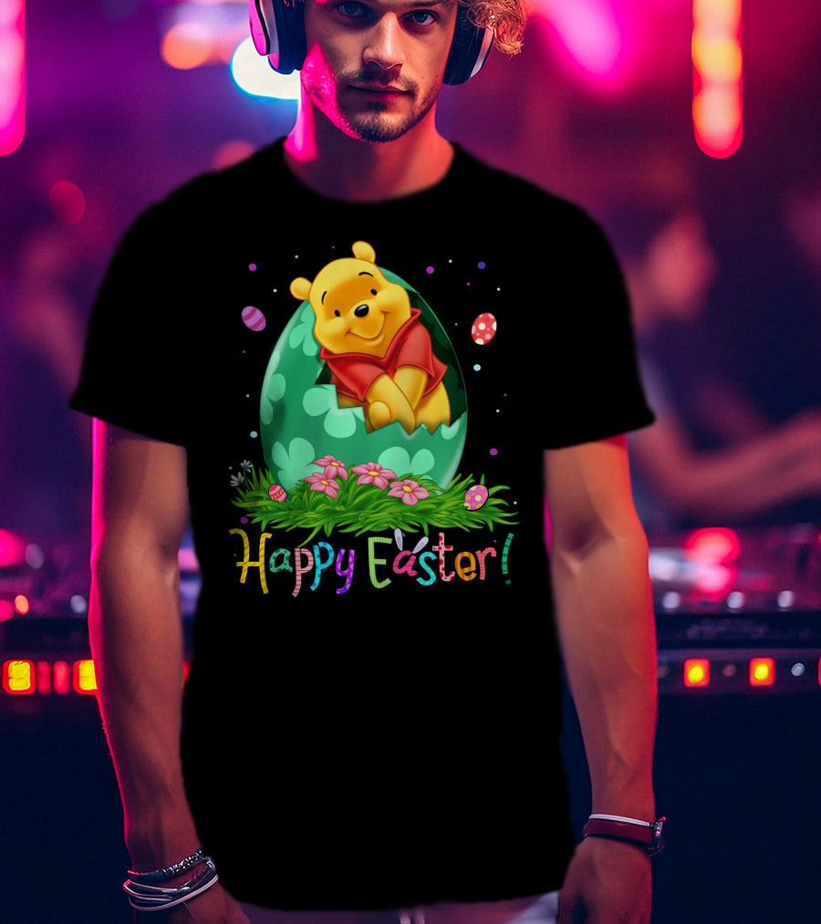 Happy Easter Pooh Bear Egg Flowers T-Shirt