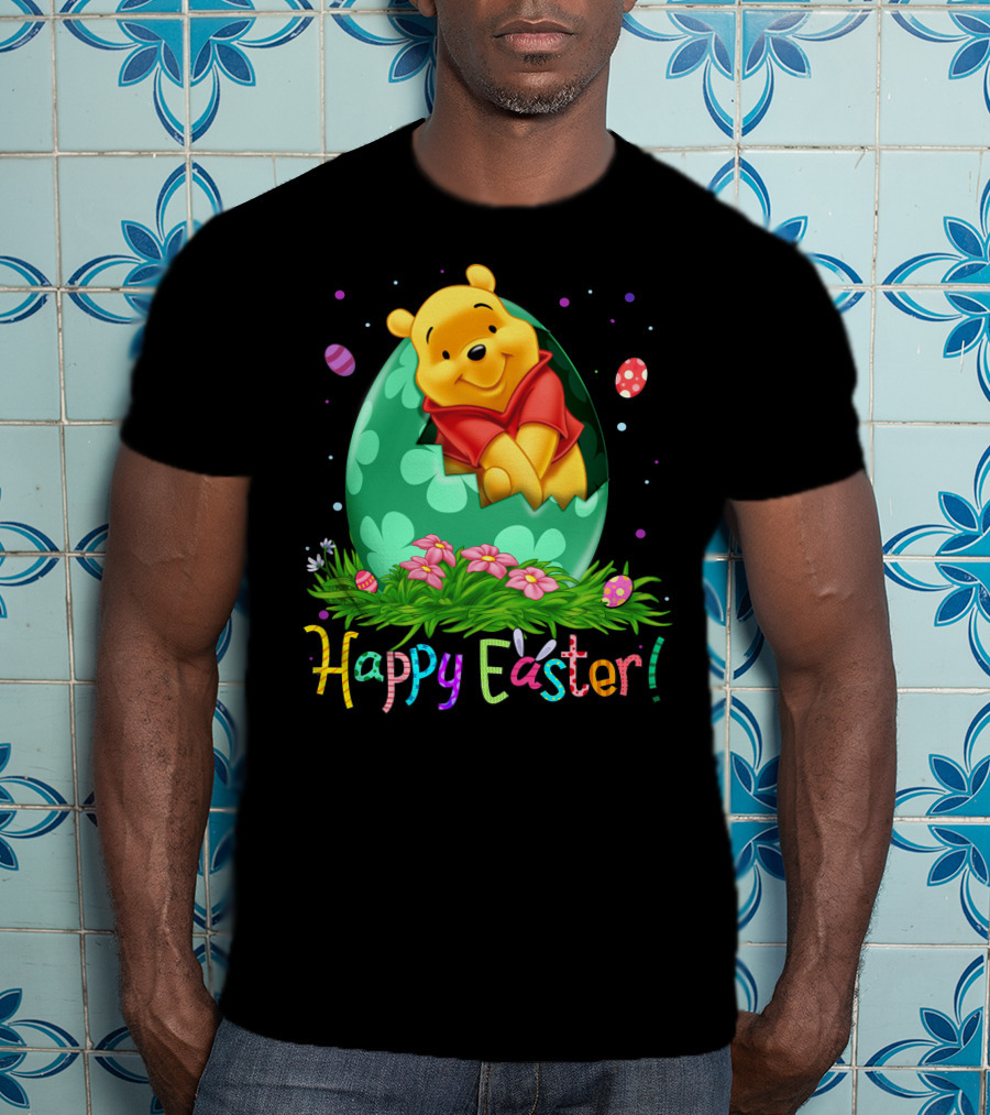 Happy Easter Pooh Bear Egg Flowers T-Shirt