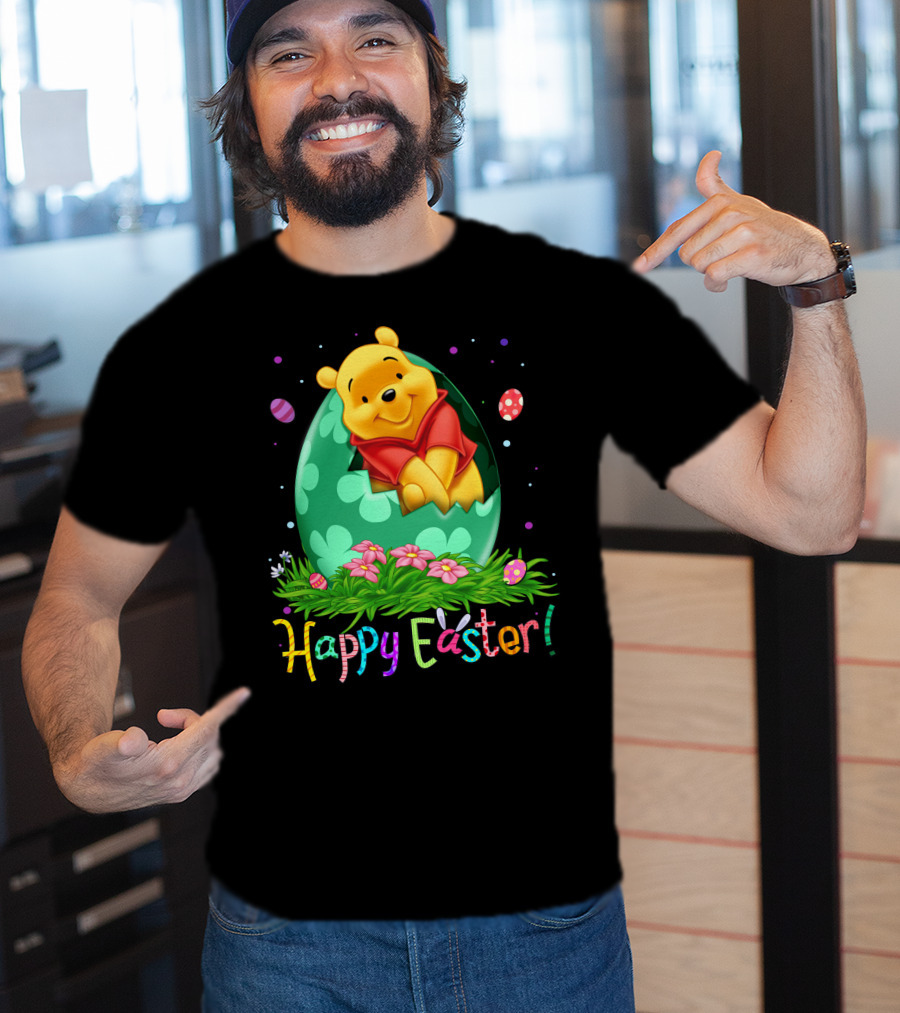 Happy Easter Pooh Bear Egg Flowers T-Shirt